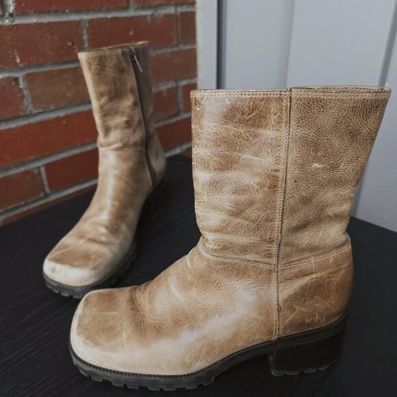 Retro Square Toe Boots Taupe Leather Gianni Bini - Picture 5 of 8